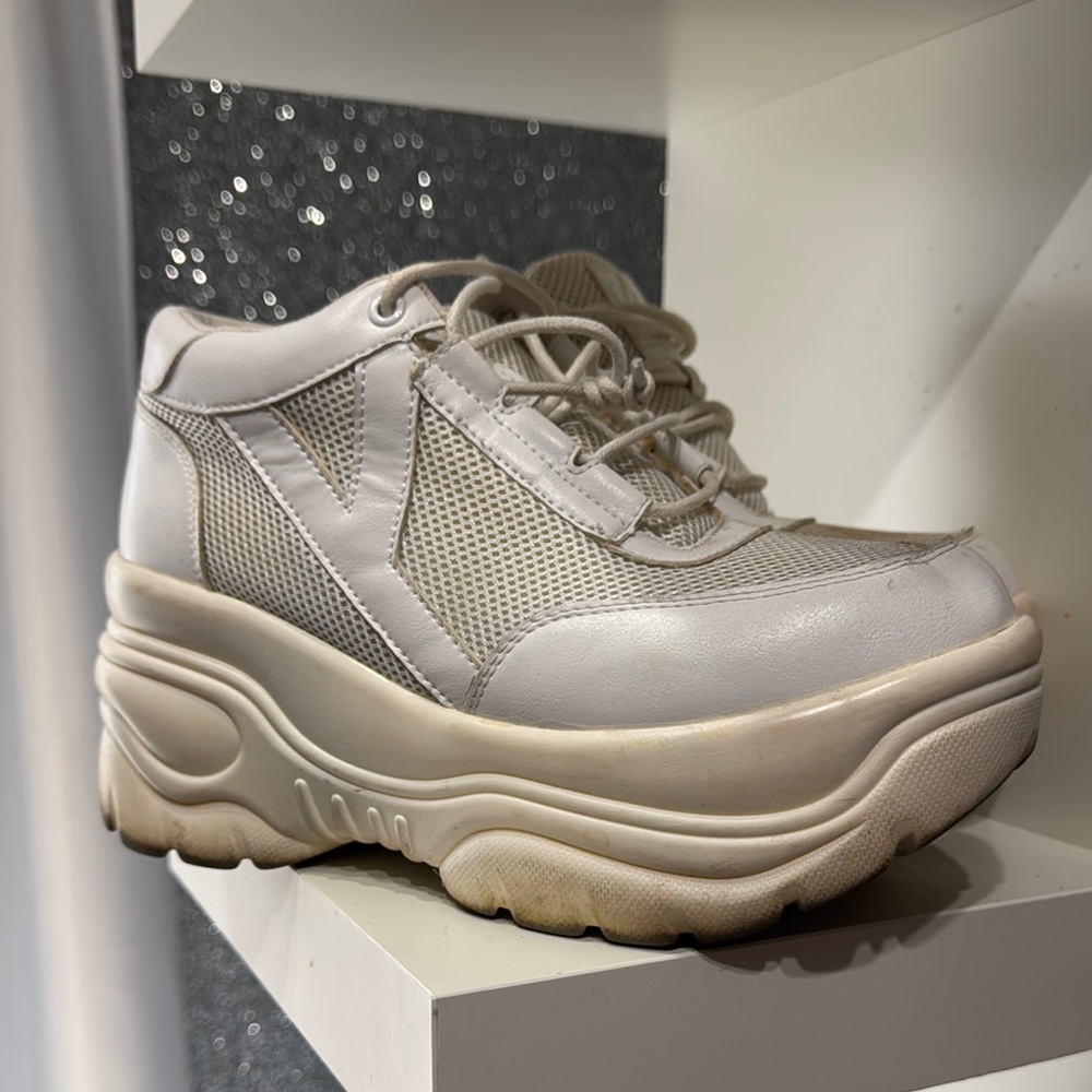 YRU White Chunky Platform Sneakers